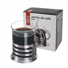 JARRITO DE CAFE DE VIDRIO X 200 ML TAZA CON BASE METAL CRYSTAL ROCK