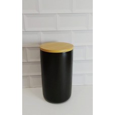 FRASCO DE CERAMICA CON TAPA DE BAMBU GRANDE LISO NEGRO