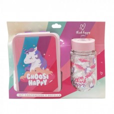 SET CONTENEDOR Y BOTELLA SKORA UNICORNIOS CHOOSE HAPPY