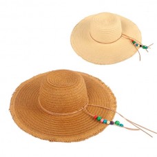 SOMBRERO CAPELINA DE RAFIA TRENDY CON BOLITAS COLORES