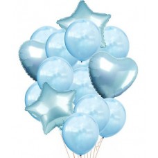 SET DE GLOBOS METALIZADOS Y LATEX X 10 CELESTE