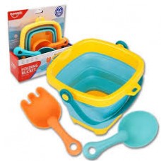 SET DE PLAYA CON BALDE PLEGABLE PALA Y RASTRILLO FOLDING BUCKET EXPLORER FAN