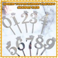 TOPPER NUMERO PLATEADO 10 CM GRANDE Nº 0