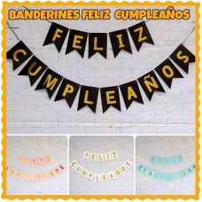 BANDERIN FELIZ CUMPLEANOS LETRAS DORADAS