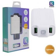 CARGADOR PARA CELULARES LIGHTNING IPHONE KARSEB 2 USB 3.1 AMP