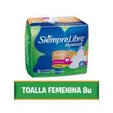 TOALLITAS FEMENINAS SIEMPRE LIBRE X 8 ESPECIAL ADAPT SUAVE