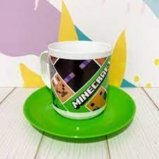 TAZA CON PLATO DE PLASTICO PERSONAJES MINECRAT