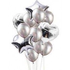 SET DE GLOBOS METALIZADOS Y LATEX X 10 PLATA