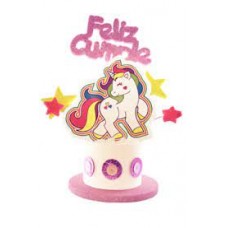 ADORNO DE TORTA - FIGURA TELGOPOR BASE TAMBOR UNICORNIO FELIZ CUMPLE