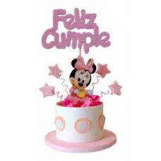 ADORNO DE TORTA - FIGURA TELGOPOR BASE TAMBOR MINNIE MOUSE FELIZ CUMPLE