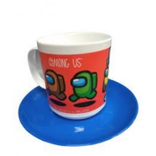 TAZA CON PLATO DE PLASTICO PERSONAJES AMONG US