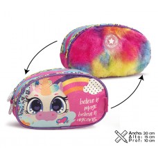 CARTUCHERA CON CIERRE OVAL PHI PHI BAGS UNICORNIO CON PELUCHE DOBLE CIERRE