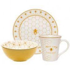 SET DE DESAYUNO CERAMICA BIONA BEE HAPPY 3 PIEZAS (TAZA-BOWL-PLATO)