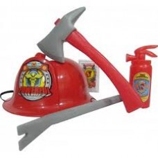 KIT DE BOMBERO CON CASCO, HACHA Y ACCESORIOS EN RED