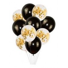 SET DE GLOBOS X 10 LATEX Y CONFETI NEGRO