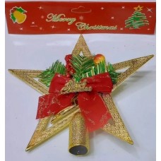 PUNTAL ESTRELLA 10 CM DORADO NAVIDEÑO CON MOÑO ROJO