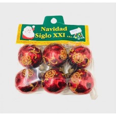 GLOBO NAVIDEÑO 4 CM ROJO DECORADO X 6