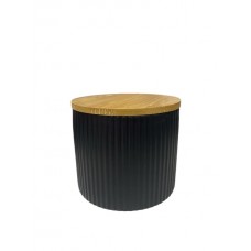 FRASCO DE CERAMICA CON TAPA DE BAMBU MEDIANO RAYAS NEGRO